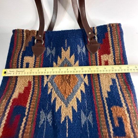 El Paso Saddle Blanket Southwestern Wool Tote Bag with Leather Straps - Picture 6 of 9